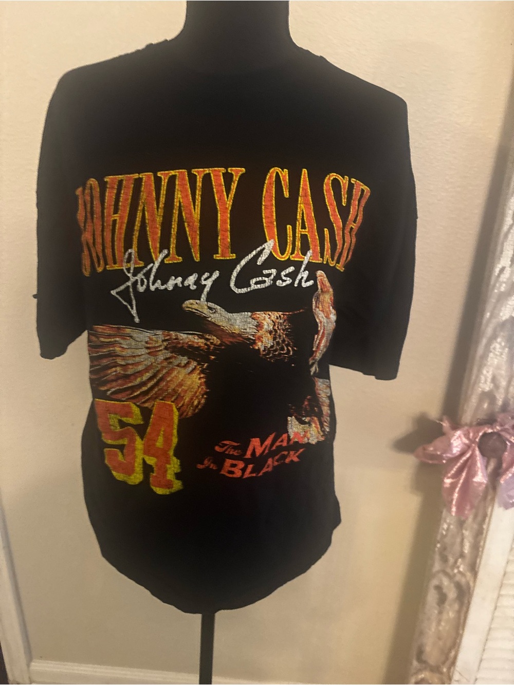 Ash Black Johnny Cash Graphic Tee with Yellow & Red Accents